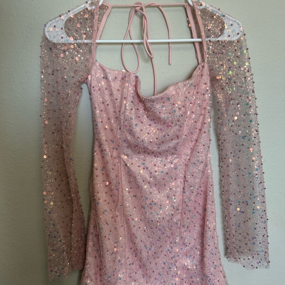 Pink Lucy in the sky Sequin Long Sleeve Dress